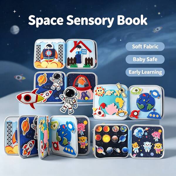Libro de Actividades Montessori de Astronauta, Libro Sensorial Silencioso para Bebés y Niños Pequeños, Juguete de Educación Temprana de Habilidades Motoras Finas y Cognitivas, Juguete Sensorial Preescolar