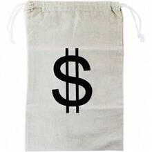 3pcs Canvas Natural Money Bags With Drawstring Closure And Dollar Sign Design, Suitable For Toy Party Gifts, Bank Robbery Cowboy Pirate Theme, Handbag Pouch - Multi-color - View 5