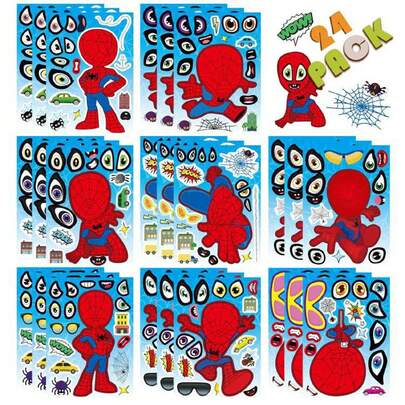 1set/8pcs DIY Assemble Your Own Cartoon Hero Character Sticker Set, Self-Adhesive Puzzle Art Stickers, Fun Interactive Decorative Sticker Kit, Perfect For Theme Parties, Game Night Events, Holiday Gatherings, Family Social Gatherings, Group Leisure Activities, Holiday Gifts, Scrapbooking, Journaling, Craft Projects, Indoor Entertainment And Various Holiday Occasions Table Decor