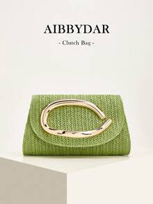 AIBBYDAR 女款編織手拿包 素色 夏季度假海灘必備 假期季商務通勤百搭 女款斜挎包 休閒極簡海灘風 - 綠色 - 查看 1