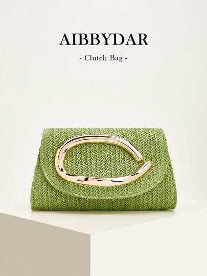 AIBBYDAR Women's Woven Clutch Bag Solid Color Summer Holiday Beach Vacation Essential Vacation Season Business Commute Versatile Women's Crossbody Bag Casual Minimalist Beach