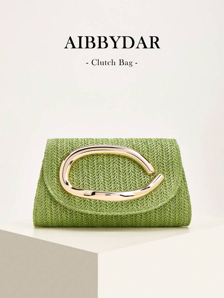 AIBBYDAR 女款編織手拿包 素色 夏季度假海灘必備 假期季商務通勤百搭 女款斜挎包 休閒極簡海灘風 - 綠色 - 查看 1