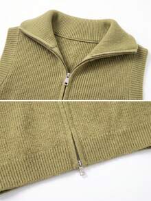 Women's Ribbed Knit Zip-Up Turtleneck Vest, Sleeveless Solid Sweater Waistcoat - Mustard Yellow - View 7