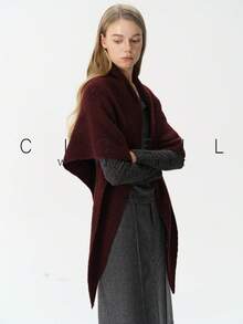 1pc Solid Color Fashion Elegant Lady Style Versatile Wool Knitted Triangle Scarf Shawl For Autumn/Winter Daily Wear - Flower Coffee - View 10