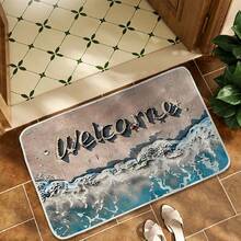 1pc Summer Beach Vacation Style Gold Diamond Velvet Rug, Comfortable & Durable, Balcony Hallway Decor Carpet, Entryway Bedroom Kitchen Doormat, Home Essential - Multicolor - View 2