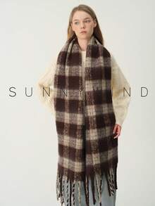 1pc Women's Plaid Elegant Elegant Warm Thick Polyester Loop Yarn Scarf For Autumn/Winter Daily Use - Brown - View 8