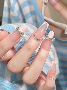 10pcs Japanese Ins Style Colorful Heart Bow Nail Art Decorations, Mini 3D Fingertip Bows, Bow Rhinestone Decor, 3D Glitter Multi-Function DIY Nail Accessories, Fake Nail Art Supplies, Summer Nail Art - Multicolor - View 2