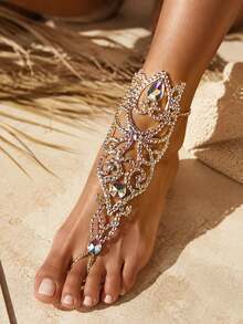 Bohemian Rhinestone Barefoot Ankle Chain, AB Crystal Hollow Foot Chain, Gold Hollow Wedding Beach Foot Jewelry, Women's Summer Vacation Style - Multicolor - View 5