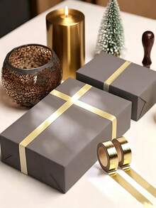 1/3 Roll Hot Stamping Gold Foil Decorative Tape, Mylar Gold Color Solid Color Washi Tape For Gift Wrapping, Scrapbooking, Journaling - Multicolor - View 4