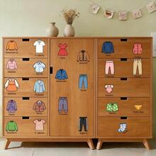 10/5/2/1 Sets Cartoon Clothing Classification Cabinet Decals, Colorful PVC Removable Self‑Adhesive Drawer Stickers For Wardrobe Closet Drawer Home Organization Decor - Clothing Recognition Wall Stickers - View 1