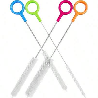 4pcs Heavy Duty Cleaning Brush Set, Extra Long Straw Cleaning Brush, Suitable For Metal And Plastic Reusable Straws, Stiff Bristles Durable And Sturdy, Cleans Small Crevices, Straws, Cups, Water Bottles, Baby Bottles, Keyboard Gaps, Household Cleaning Tool