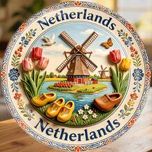 Netherlands Delft Blue Windmill Tulips And Wooden Shoes In A Porcelain Wreath Magnet Where The Low Country Paints Its Soul In Blue Keepsake For All Metal Surfaces Throughout The Home - A - View 6