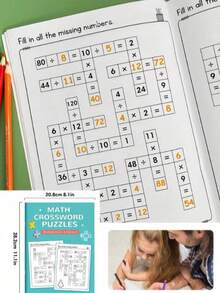 32-Page Math Puzzle Workbook, Fill-In-The-Blanks Within 20, Mental Math Addition Subtraction Multiplication Division, Brain Training Activity Book With Answers, Preschool Kindergarten Home Education Learning, Educational Back To School Gift - A - View 3