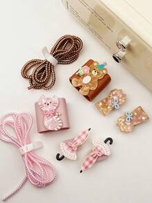 1PC Acrylic Umbrella Cat & Bear Sticker Decor Compatible With Apple 18/20W Charger & Data Cable Protection Set - Multicolor - View 3