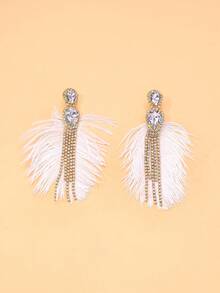 outingfit 1 Pasang Anting Bulu Biru Desain Minimalis Anting Gantung Aksesori Pertunjukan Panggung - Emas - View 2