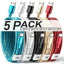 5-Pack 1m Nylon Braided USB-A To Type-C Charging Cable Set, Multi-Color Fast Charging Data Cable, Anti-Tangle Durable Phone Charging Cable, Compatible With Samsung Galaxy, Pixel, Android Type-C Devices, Suitable For Home, Office, Travel - Multicolor - View 2