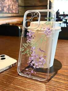 1 ốp lưng điện thoại trong suốt đục lỗ hoa tử đằng phong cách Trung Quốc mới, tương thích với Apple 17Promax/11/12/13/14plus/15/16pro - Trong sáng - Xem 4