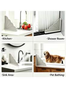 1pc Bathtub Splash Guard With Suction Cups, Corner Water Barrier For Bathtub, Sink & Shower, Reusable Anti-Splash Water Stop Panel - A - View 3