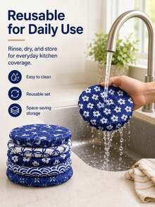 10pcs Reusable Bowl Covers, 5 Sizes, Elastic Fabric Material, Kitchen Storage Container Lids, Suitable For Fruit, Food, Leftover Dough, Bread Fermentation (Fashion Style) - Multicolor - View 6