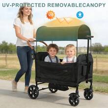 Multifunctional Camping Vehicle, Dual Push-Pull Mode Children's Camping Vehicle, Easy To Fold, Oversized Tires, Essential For Camping - 黑色 - 查看 9