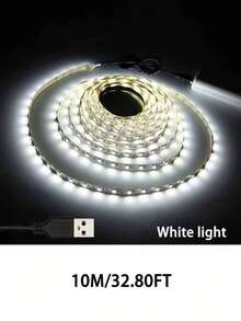 1件白色USB LED燈條，60顆LED/米，非防水，柔性LED燈條，適用於電視、電腦、廚房背光照明。純色不可調光暖白色LED燈條，USB柔性照明燈條，可用於房間、臥室、廚房、櫥櫃、客廳裝飾，長度選項1米/2米/3米/4米/5米/10米，適用於樓梯、節日和日常裝飾燈條。 - 白色 - 查看 14