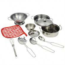 1 Set (11 buah) Mainan Dapur Mini Realistis dari Baja Tahan Karat, Peralatan Memasak untuk Bermain Peran Anak, Hadiah Permainan Peran Interaktif untuk Anak Laki-laki dan Perempuan, Mainan Memasak Edukatif, Set Peralatan Dapur - MultiWarna - View 9