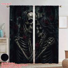 2 Panel Tirai Motif Tengkorak Mawar Gaya Gotik Gelap, Tirai Dekoratif Penyaring Cahaya dengan Kantong Batang, Tirai untuk Ruang Tamu, Tirai untuk Kamar Tidur, Dekorasi Ruangan, Tirai Musim Gugur untuk Ruang Tamu, Dekorasi Halloween, Gaya Musim Gugur - WSJ-268 - View 9