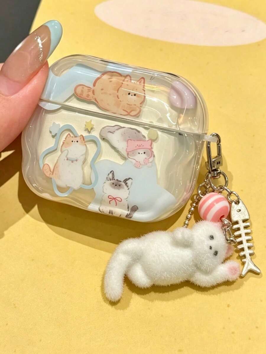 Cute Cartoon Dog Wavy Edge Pendant Earphone Protective Case, Suitable For 4 Pro 2, Soft Shell, Suitable For Pro 3 - Cat - View 1