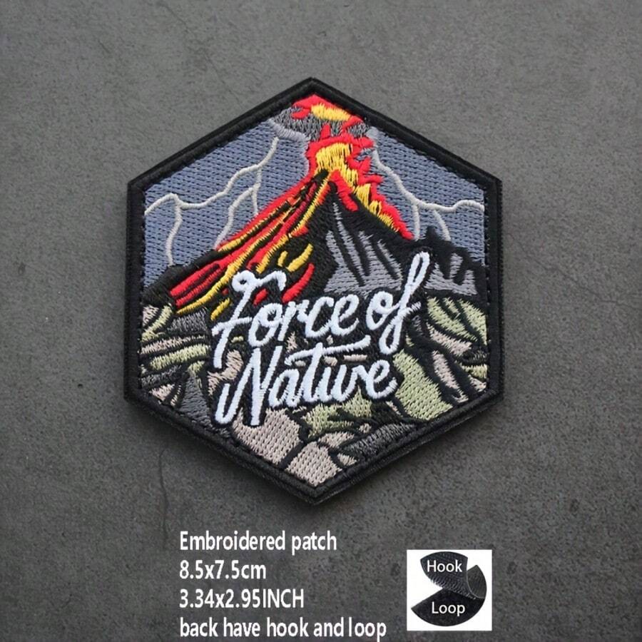 Outdoor Camping Hexagon Embroidered Hook And Loop Patch, Natural Landscape Embroidered Fabric Patch - The Power Of Nature - View 1