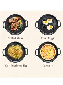 Kitchen Cookware Round Maifan Stone Frying Pan With Dual Handles, Oil Draining Steak Grill Pan, Gas Stove Compatible, Home Camping Gathering Roasting Pan, Halloween Christmas Holiday Party BBQ Special Pot - View 11