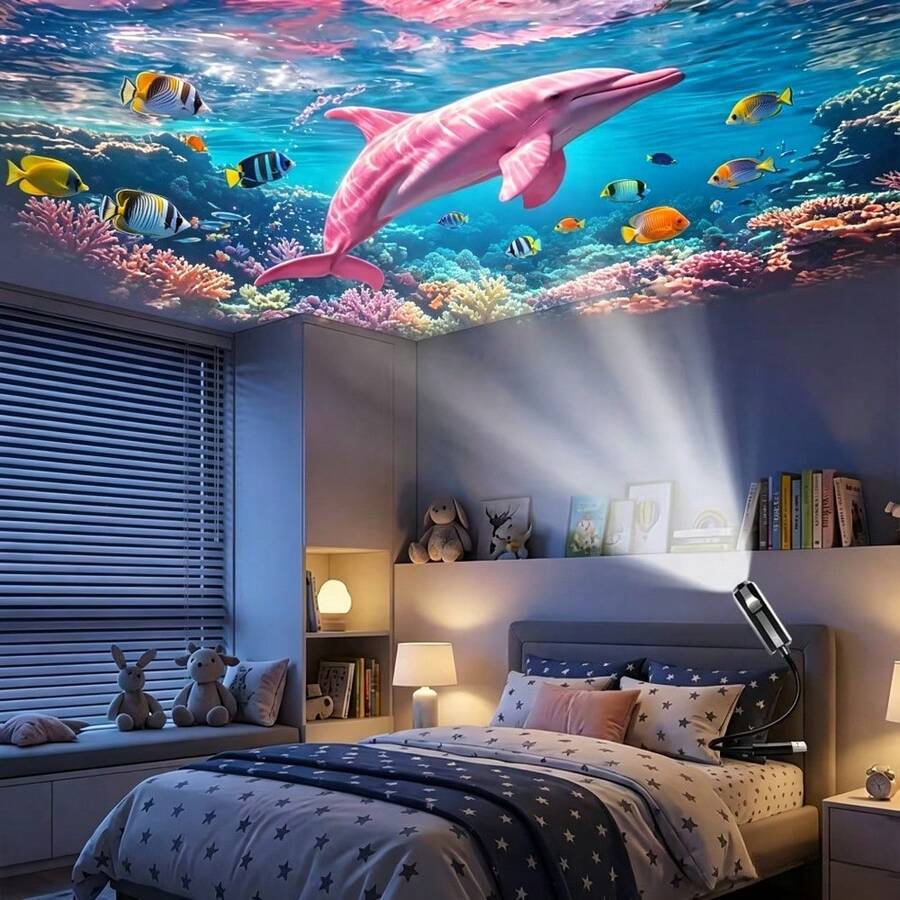 1 Lampu Malam Proyeksi Kehidupan Laut Portabel USB - Termasuk 4 Pola Slide Bertema Laut yang Dapat Diganti: Paus Merah Muda, Ubur-ubur, Lumba-lumba Merah Muda, dan Paus Biru. Dilengkapi Lampu Suasana LED dengan Rotasi Bebas 360°. Sangat Cocok Sebagai Lampu Malam di Samping Tempat Tidur - Hitam - View 1