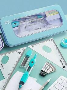 Transparent Storage Box/7-Piece Compass Set - Includes A Protractor And Ruler For Precise Geometric Drawing, As Well As A Triangle Ruler And A Complete Stationery Set. Multi-Functional Exam And Study Stationery Bag. Back To School. - C - View 4