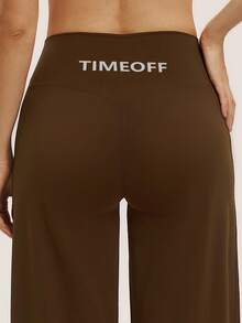 TimeOff 女款 1 件裝 素色交叉腰帶字母印花寬鬆直筒寬腿褲 - 棕色 - 查看 11