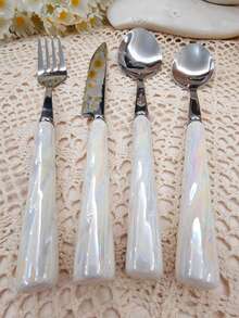 4/24pcs Elegant Ceramic Handle Stainless Steel Cutlery Set, Including Steak Knife, Fork, Dessert Spoon, Soup Spoon, Unique Design Suitable For Home, Restaurant, Kitchen, Daily Dining, Party And Holiday Gathering - Gold - View 14