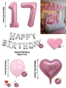 粉色與銀色氣球花環生日套組，40英吋大數字箔氣球，適合男士與女士，16歲生日、18歲生日、20歲生日、21歲生日、25歲生日、30歲生日、35歲生日、45歲生日派對裝飾 - 粉紅銀色 - 查看 22