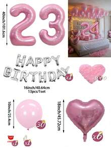 粉色與銀色氣球花環生日套組，40英吋大數字箔氣球，適合男士與女士，16歲生日、18歲生日、20歲生日、21歲生日、25歲生日、30歲生日、35歲生日、45歲生日派對裝飾 - 粉紅銀色 - 查看 29