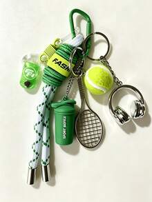 Sports Tennis Keychain, Mini Tennis Racket Ball Headphone Charms Braided Rope Carabiner Key Ring, Preppy Sporty Backpack Bag Pendant Gift For Friends - Multicolor - View 8