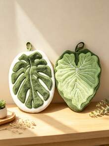 1件/2件 綠色龜背葉掛式手巾，創意加厚吸水清潔布，珊瑚絨，適用於浴室、廚房、居家使用 - 彩色 - 查看 4