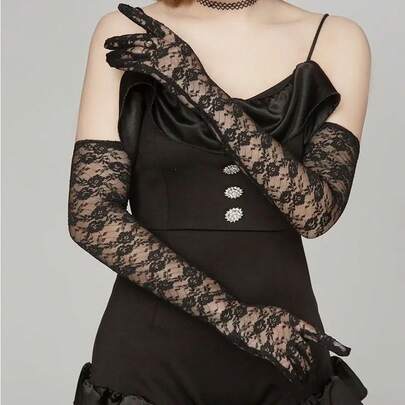 Guantes Largos Transparentes de Encaje Floral de 54cm para Mujer, Ideales para Ópera, Actuaciones Escénicas, Bodas, Fiestas y Accesorios para Vestidos de Princesa