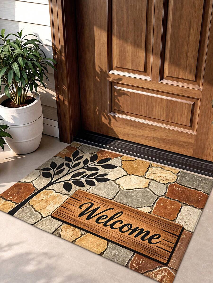 1pc Pebble Tree Of Life Welcome Mat, Outdoor Carpet Runner Area Rug, TPR Backing Non-Slip Mat, Suitable For Bathroom, Indoor, Hallway, Bedroom, Living Room, Bedside, Machine Washable Easy To Clean Entryway Mat Home Decor - Multicolor - View 1