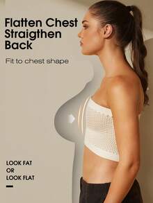 1件女款胸部壓縮背心 可調節無縫拉鍊束胸上衣 胸部束縛內衣 Les Breast Binder - 杏色 - 查看 4