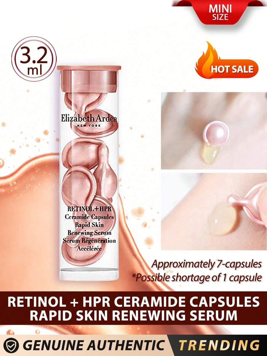 Elizabeth Arden [迷你尺寸] 視黃醇 + HPR 神經醯胺膠囊 快速修復肌膚精華液 3.2ml/7顆膠囊/7天顯著減少皺紋¹，溫和不刺激²，改善肌膚紋理與膚色。溫和配方，適合早晚使用 - Pink 3.2ml/7-Piece - 查看 1