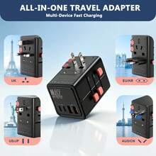 20W GaN Universal Travel Adapter 8 In 1 All In One International Plug With 2USB-A+2USB-C Fast Charging Ports, Worldwide Power Adaptor For UK EU US AU Travel - Black - View 5