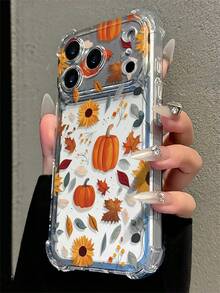 Phone Case: 1pc Autumn Pumpkin Coffee Pattern Design Phone Case, Compatible With Apple 18/18Pro/18promax/17/17PRO 17Promax/16/16Pro/16promax/ 16/15/14/13/12/11 Plus/Pro Max Series, Fashion Protective Cover, Minimalist Full Coverage Design, Cute Pattern, Minimalist TPU Shockproof - Multicolor - View 3