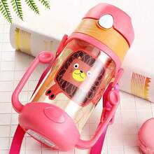 1pc 400ml/13oz Cartoon Straw Water Cup, Dual Handle Straw Cup, Safety Lock, Convenient Strap, Suitable For Daily Use - Multicolor - View 8