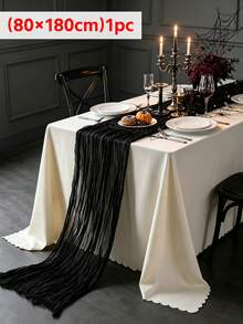 1pc Pleated Halloween Atmosphere Solid Color Table Runner, Suitable For Holiday Party, Family Gathering, Banquet, Window Display, Lightweight Breathable Draping Long Strip Cloth - Black - View 8