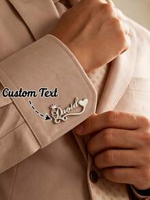 客製化姓名個性化不鏽鋼袖扣，高級袖扣，新郎配件，婚禮禮物，男友的理想選擇，情人節、生日、聖誕節、萬聖節和新年禮物 - 銀色-款式6 - 查看 2