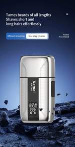 Kemei KM-T402 男士專業電動刮鬍刀,金屬合金機身高品質剃鬚刀,順滑貼面刮鬍,USB充電無線往復式刮鬍刀,附數位顯示螢幕、UV殺菌、防水乾/濕雙刀頭鬍鬚修剪器,適合商務禮品,送給男性的禮物 - 銀色 - 查看 3