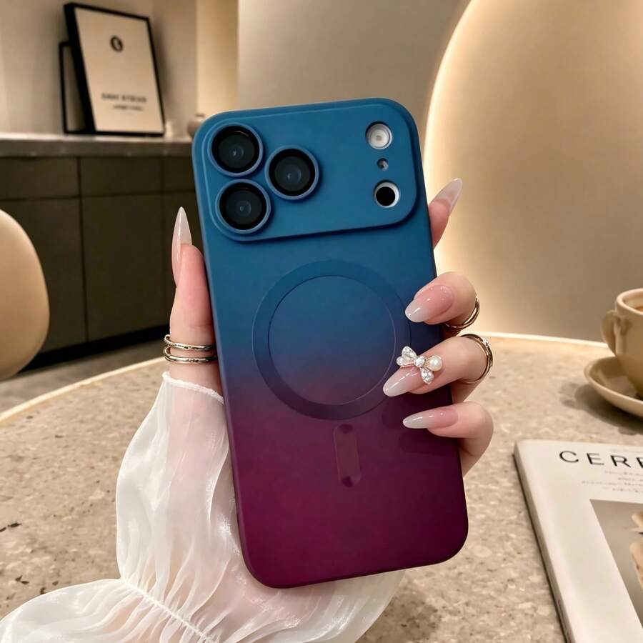 漸層色矽膠磁吸手機殼,防震保護套,適用於 iPhone 17e 16e 17 Pro Max 16 Pro Max 15 13 - 藍紅 - 查看 1