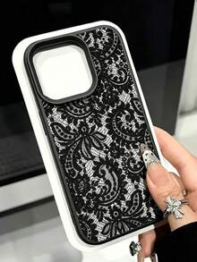 時尚個性化黑色蕾絲圖案荔枝紋手機殼，適用於 iPhone 18/18 Pro/18 Pro Max/17/17 Pro/17 Pro Max/16/16 Pro/16 Pro Max/15/15 Pro/15 Pro Max/14/13/12/11 - 黑色 - 查看 3